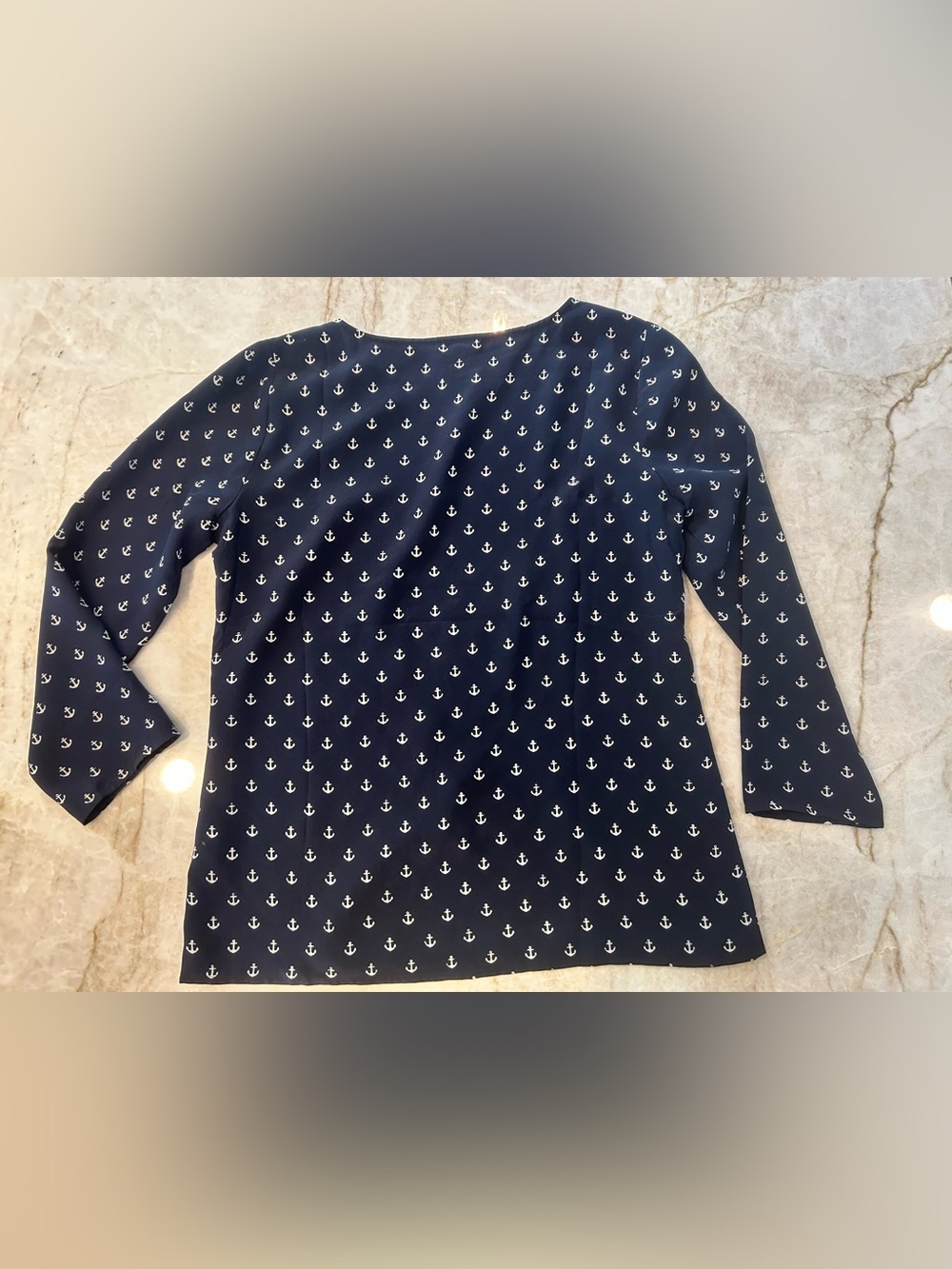 J.Crew Anchors Away 100% Silk Blouse Size 2 Navy Anchor Print Nautical - Picture 7 of 7
